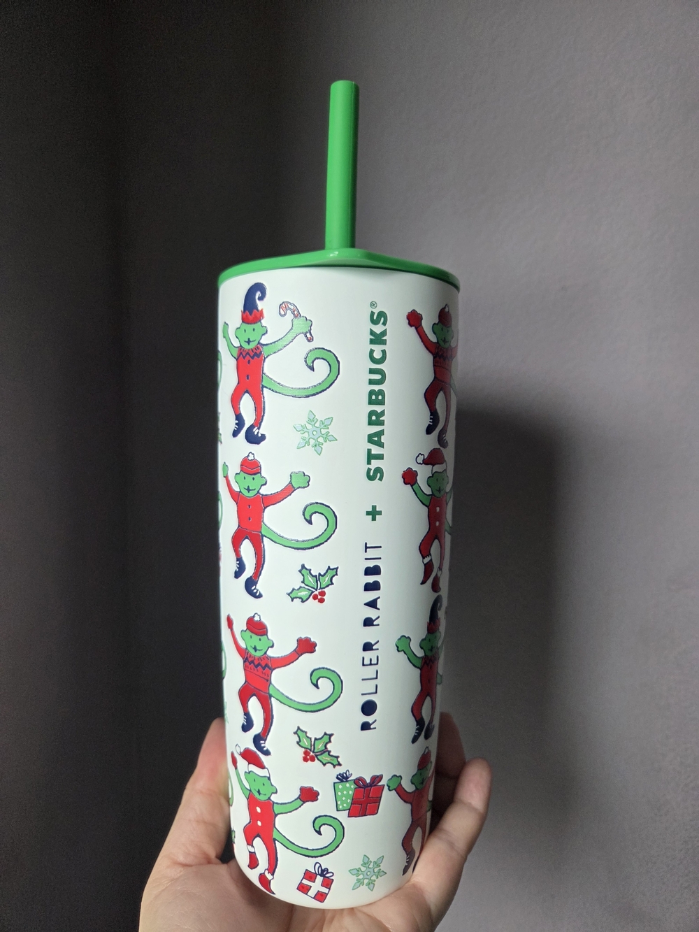 STARBUCKS 2025 ROLLER RABBIT TUMBLER INSULATED COLD CUP SS HOLIDAY MONKEYS